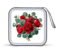 Jubonexis Mazzo di rose rosse ed eucalipto custodia CD DVD custodia portatile per auto casa viaggio