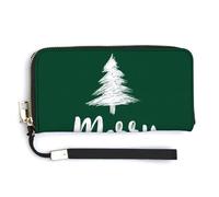 Jubonexis Merry Christmas on Green Tree Minimalistic PU Leather Clutch Lungo Bifold Portafoglio, Portamonete Porta Credito Pass Caso Durevole Porta Carte di Deposito per Soldi per Donne Uomini