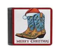 Jubonexis Merry Christmas - Portafoglio a due ante con stivali da cowboy con cappello di Babbo Natale, in morbida pelle PU, portamonete, porta carte di credito, sottile, per uomini e donne