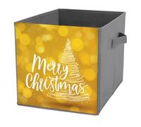 Jubonexis Merry Christmas Tree on Lemon Yellow Cube Storage Bins Storage Cubes Pieghevole Decorativo Tessuto Cesti Organizzatori Casa Organizzatori con Maniglie per Mensole, Armadio, 27x27 cm