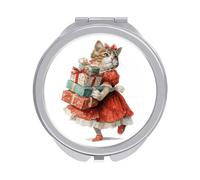 Jubonexis Mini specchio tascabile da donna a forma di gatto natalizio, piccolo specchio portatile da viaggio per ragazze