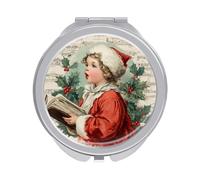 Jubonexis Mini specchio tascabile da donna, piccolo specchio portatile da viaggio per ragazze, stile vintage, con scritta "Little Christmas Singer"