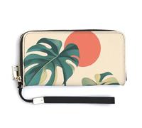 Jubonexis Monstera Plant The Sun Mountains, pochette lunga in pelle PU, portamonete, porta carte di credito, porta carte di credito e denaro per donne e uomini
