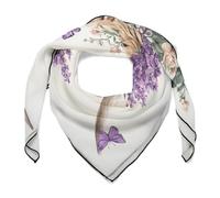 Jubonexis Mucca delle Highland che indossa una sciarpa per capelli da donna con fiore viola, sciarpa quadrata in seta come sciarpa per la testa fazzoletto sciarpa in raso