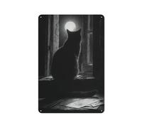 Jubonexis Mysterious Black Cat on the Window sill Tin Metal Signs Wall Art Decoration for Bar Pub Club Cafe Room Farmhouse White 30 x 20 cm