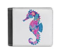 Jubonexis Neon Seahorse Tropical Floral Soft PU Leather Bifold Portafoglio, Portamonete Porta Credito Pass Custodia, Durevole Porta Carte Slim Billfold per Uomini e Donne Conservazione Soldi
