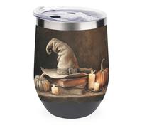 Jubonexis Old Witch's Hat and Magic Books Bicchiere da vino in acciaio inox isolato tazza doppia parete acqua tazza con coperchio 350 ml