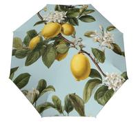 Jubonexis Ombrello pieghevole a 3 pieghe con ramo di albero di limone, colore blu pastello, ombrello da viaggio, antivento, resistente e leggero, per esterni, sole e pioggia