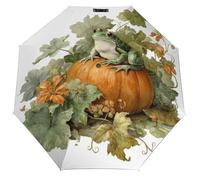 Jubonexis Ombrello pieghevole a forma di rana seduta su una zucca, 3 pieghe, antivento, da viaggio, resistente e leggero, per esterni, sole e pioggia