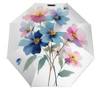 Jubonexis Ombrello pieghevole con bouquet di fiori selvatici blu e rosa, ombrello pieghevole a 3 pieghe, ombrello antivento da viaggio, resistente e leggero, per esterni, sole e pioggia