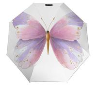 Jubonexis Ombrello pieghevole con farfalla rosa pastello e lavanda, 3 volte automatico, antivento, da viaggio, resistente e leggero, per esterni, sole e pioggia