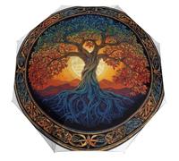 Jubonexis Ombrello pieghevole con motivo albero della vita mistico alba colori 3 pieghe automatico antivento da viaggio ombrello resistente leggero per sole e pioggia all'aperto