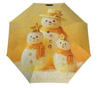 Jubonexis Ombrello pieghevole con tre pupazzo di neve con stelle su giallo, 3 pieghe, ombrello da viaggio, antivento, resistente e leggero, per esterni, sole e pioggia