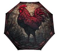 Jubonexis Ombrello pieghevole in vetro colorato, a forma di pollo, 3 pieghe, antivento, da viaggio, resistente e leggero, per esterni, sole e pioggia