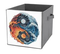 Jubonexis Onde e fiamme giapponesi tradizionali cubi portaoggetti cubi portaoggetti pieghevoli decorativi in tessuto cestini portaoggetti per la casa con manici per scaffali, armadio, 27 x 27 cm