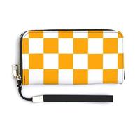 Jubonexis Orage and White Checker Pattern PU Leather Clutch Long Bifold Portafoglio, Portamonete Porta Credito Pass Caso Durevole Porta Carte Deposito per Soldi per Donne Uomini