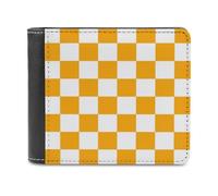 Jubonexis Orage and White Checker Pattern Soft PU Leather Bifold Portafoglio, Portamonete Credit Pass Case, Durable Card Holder Slim Billfold per Uomini e Donne Conservazione Soldi