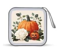 Jubonexis Orange Pumpkin - Custodia per CD e DVD, stile vintage, con rose bianche, portatile, per auto, casa, viaggio