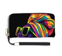 Jubonexis Orecchini da donna africana colorata con occhiali da sole in pelle PU, pochette lunga a doppio portafoglio, portamonete, porta carte di credito, porta carte di credito e denaro per donne e