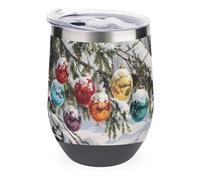 Jubonexis Ornamenti di Natale colorati Albero sempreverde Bicchiere da vino in acciaio inossidabile Tazza termica a doppia parete con coperchio 350 ml