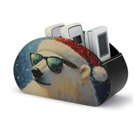 Jubonexis Orso polare che indossa cappello di Babbo Natale rosso, porta telecomandi con 5 scomparti in pelle TV Remote Caddy Storage Box Desktop Organizer