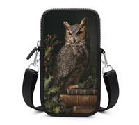Jubonexis Owl Old Leather Books Holly Red Berries Crossbody Borsa per cellulare Smartphone Borsa con tracolla regolabile