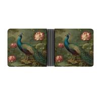 Jubonexis Peacock Standing Near A Lotus Pond - Portafoglio bifold in morbida pelle PU, portamonete e carte di credito, porta carte di credito, sottile, per uomini e donne