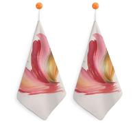 Jubonexis Pennello astratto a forma di cuore rosa pastello piccolo asciugamano con anello per appendere 2 pezzi panno morbido assorbente per cucina bagno