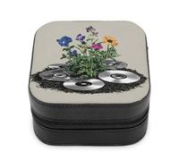 Jubonexis Piccola scatola di gioielli a forma di dischi, fiori, giardino, portatile, in pelle PU, mini espositore, da viaggio, per donne