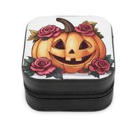 Jubonexis Piccola scatola di gioielli a forma di zucca del fumetto decorata con rosa portatile in pelle PU mini display scatole porta gioielli da viaggio per donne