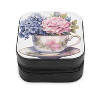 Jubonexis Piccola scatola di gioielli acquerello floreale tazza da tè portatile in pelle PU mini display scatole porta gioielli da viaggio per le donne
