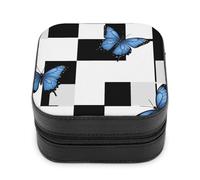 Jubonexis Piccola scatola di gioielli blu farfalle portatile in pelle PU Mini Display Storage Holder scatole da viaggio per le donne