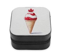 Jubonexis Piccola scatola di gioielli cono gelato foglia d'acero rosso sulla parte superiore portatile in pelle PU mini display scatole porta gioielli da viaggio per donne