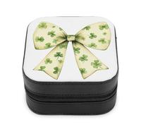 Jubonexis Piccola scatola di gioielli Coquette Bow 4-leaf Clover verde portatile in pelle PU Mini Display Storage Holder scatole da viaggio per le donne