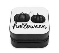 Jubonexis Piccola scatola di gioielli di Halloween zucche e fantasmi portatile in pelle PU mini display scatole porta gioielli da viaggio per le donne