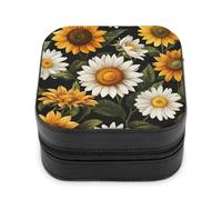 Jubonexis Piccola scatola di gioielli girasoli e margherite portatile in pelle PU Mini Display Storage Holder scatole da viaggio per le donne