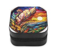 Jubonexis Piccola scatola di gioielli in vetro colorato Luna nel cielo portatile in pelle PU mini display scatole porta gioielli da viaggio per donne