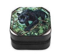 Jubonexis Piccola scatola di gioielli in vetro colorato pantera attraverso la giungla portatile PU pelle mini display scatole porta gioielli da viaggio per le donne