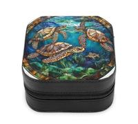 Jubonexis Piccola scatola di gioielli in vetro colorato quattro tartarughe portatile in pelle PU mini display scatole porta gioielli da viaggio per le donne