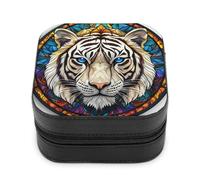 Jubonexis Piccola scatola di gioielli in vetro colorato testa di tigre bianca portatile in pelle PU mini display scatole porta gioielli da viaggio per donne