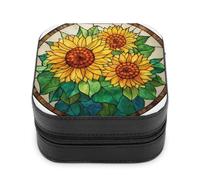 Jubonexis Piccola scatola di gioielli in vetro colorato tre girasoli portatile in pelle PU mini display scatole porta gioielli da viaggio per le donne