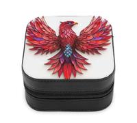 Jubonexis Piccola scatola di gioielli in vetro macchiato A Red Phoenix portatile in pelle PU mini display scatole di immagazzinaggio scatole da viaggio gioielli per le donne