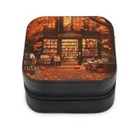 Jubonexis Piccola scatola di gioielli libreria autunno sera zucca portatile in pelle PU mini display scatole porta gioielli da viaggio per le donne