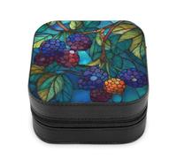 Jubonexis Piccola scatola di gioielli more con vetro colorato blu portatile in pelle PU mini display scatole di immagazzinaggio scatole di viaggio gioielli per le donne