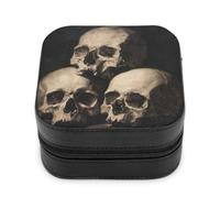 Jubonexis Piccola scatola di gioielli mucchio di tre teschi portatile in pelle PU Mini Display Storage Holder scatole da viaggio per le donne