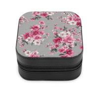 Jubonexis Piccola scatola di gioielli rosa e fiori bianchi portatile in pelle PU mini display scatole porta gioielli da viaggio per le donne