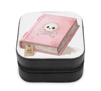 Jubonexis Piccola scatola di gioielli rosa pastello libro degli incantesimi portatile in pelle PU mini display scatole di immagazzinaggio scatole di viaggio gioielli caso per le donne