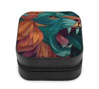 Jubonexis Piccola scatola di gioielli ruggente testa di leone portatile PU pelle mini display Storage Holder scatole da viaggio gioielli caso per le donne