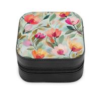 Jubonexis Piccolo contenitore di monili di colore rosso fiori portatile PU pelle mini display Storage Holder scatole di viaggio caso di gioielli per le donne