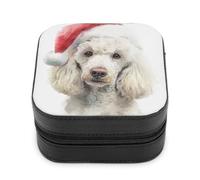 Jubonexis Piccolo portagioie ad acquerello con cane bianco che indossa un cappello di Babbo Natale, in pelle PU, portatile, mini espositore, scatole da viaggio per gioielli da donna